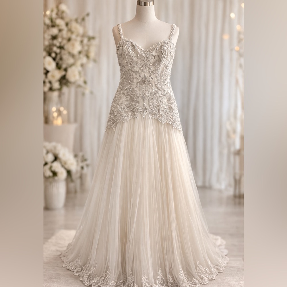 David Tutera Ivory Wedding Gown – Size 10 – NWT – Lace Bodice & Tulle Skirt